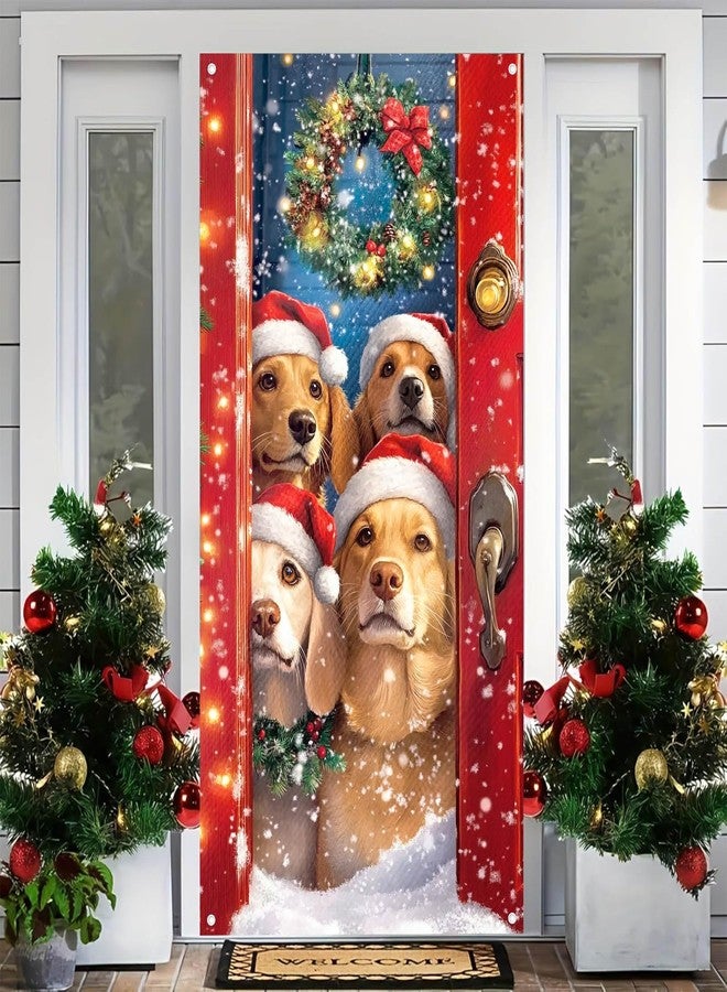 BlissYard Merry Christmas Door Cover 35x71 Inch Front Porch Door Banners Decoration in Santa Hats Snow Scene for Sign Background Party Indoor Decor - Image 4