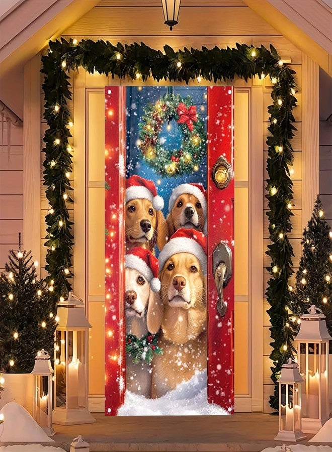 BlissYard Merry Christmas Door Cover 35x71 Inch Front Porch Door Banners Decoration in Santa Hats Snow Scene for Sign Background Party Indoor Decor - Image 3