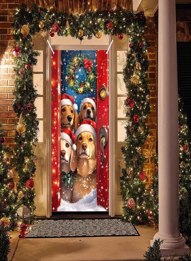 BlissYard Merry Christmas Door Cover 35x71 Inch Front Porch Door Banners Decoration in Santa Hats Snow Scene for Sign Background Party Indoor Decor - Image 5