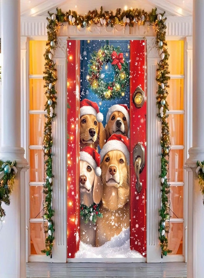 BlissYard Merry Christmas Door Cover 35x71 Inch Front Porch Door Banners Decoration in Santa Hats Snow Scene for Sign Background Party Indoor Decor - Image 2