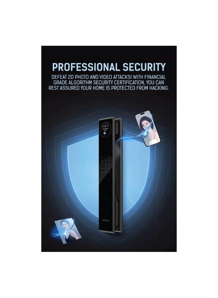 Lenovo A6F Smart Lock for Door _ Black - 8 Unlock Methods, 3D Face Recognition, Two Way Video Call, Fingerprint, Keypad, Voice Control, Bluetooth & App Control – WiFi Digital Door Lock – Easy Installation, Ideal for Home, Villa & Office  - Image 4