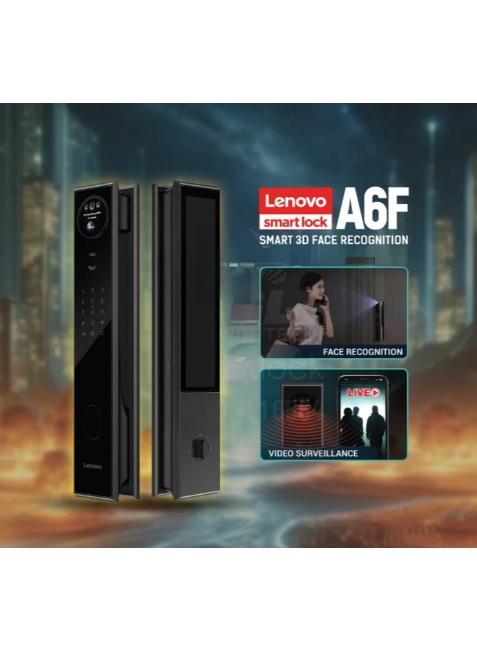 Lenovo A6F Smart Lock for Door _ Black - 8 Unlock Methods, 3D Face Recognition, Two Way Video Call, Fingerprint, Keypad, Voice Control, Bluetooth & App Control – WiFi Digital Door Lock – Easy Installation, Ideal for Home, Villa & Office  - Image 1