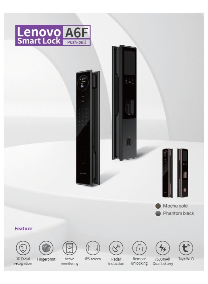 Lenovo A6F Smart Lock for Door _ Black - 8 Unlock Methods, 3D Face Recognition, Two Way Video Call, Fingerprint, Keypad, Voice Control, Bluetooth & App Control – WiFi Digital Door Lock – Easy Installation, Ideal for Home, Villa & Office  - Image 3