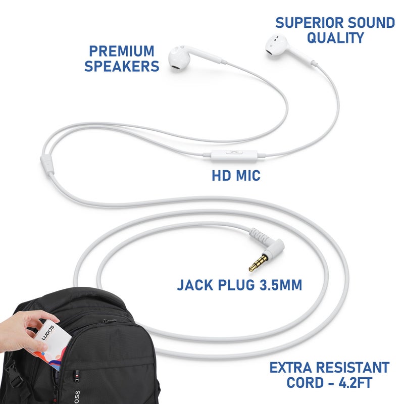 LUDOS Zenith Wired Earbuds in-Ear Headphones, 5 Year Warranty, Earphones with Microphone, Corded for 3.5mm Jack Ear Buds for iPhone, Samsung, Computer, Laptop, Kids, School Students, Women, Small Ear - Image 2