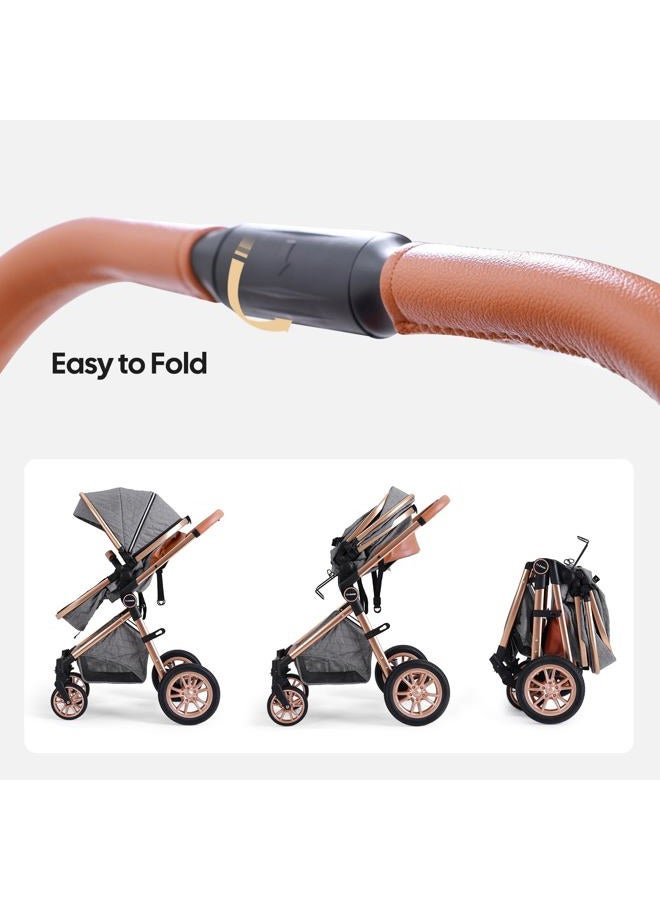 Cochildor DuraFlex 2-in-1 Baby Stroller, Foldable Travel Stroller for Newborn to Toddler, Convertible Stroller with All-Terrain Wheels and UPF 50+ Canopy, Gray - Image 5