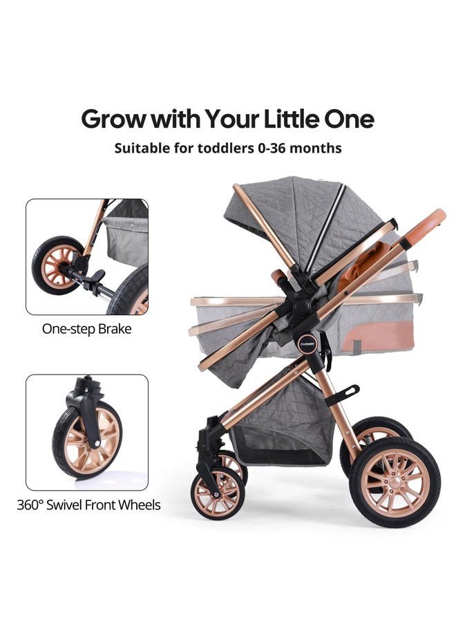 Cochildor DuraFlex 2-in-1 Baby Stroller, Foldable Travel Stroller for Newborn to Toddler, Convertible Stroller with All-Terrain Wheels and UPF 50+ Canopy, Gray - Image 3