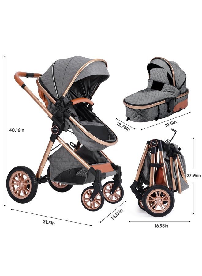 Cochildor DuraFlex 2-in-1 Baby Stroller, Foldable Travel Stroller for Newborn to Toddler, Convertible Stroller with All-Terrain Wheels and UPF 50+ Canopy, Gray - Image 4