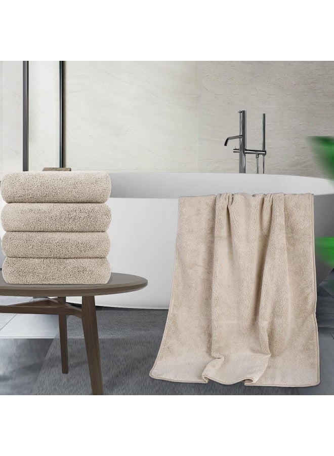 POLYTE Microfiber Quick Dry Lint Free Bath Towel 57 x 30 in Pack of 4 Beige - Image 5