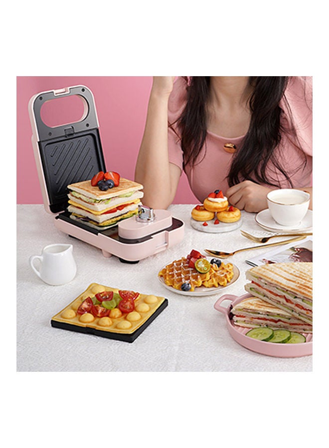 Arabest Multi-Functional Household Small Waffle And Sandwich Maker Push Toaster 650 W PSZHkc10 Pink - Image 2