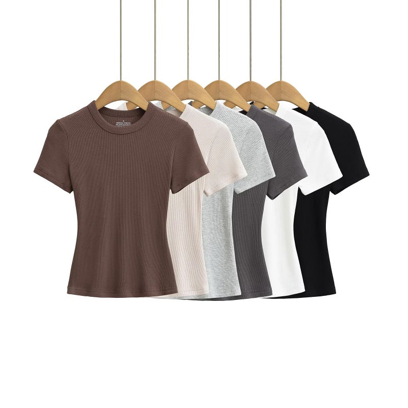 Women's Slim Fit Stretchy Short Sleeve Round Neck T-Shirt - Image 1
