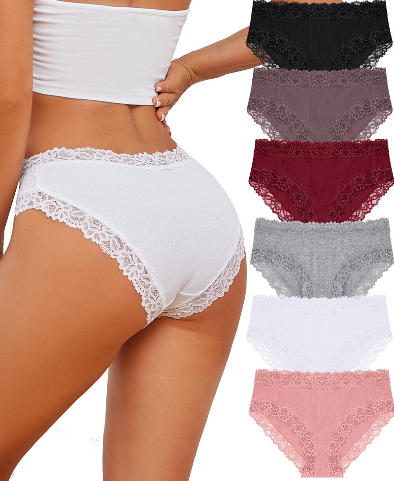 Knowyou Cotton Underwear for Women Cheeky Bikini Womens Underwear Pack Sexy Lace Wasit Hipster Brief Panties for Ladies-L - Image 1