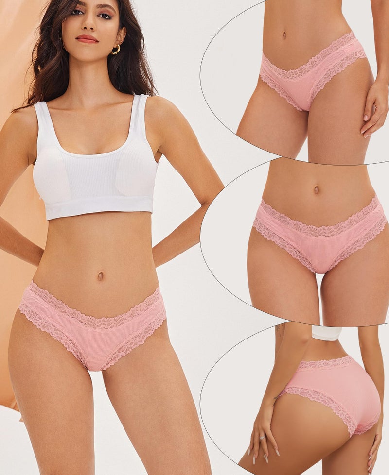 Knowyou Cotton Underwear for Women Cheeky Bikini Womens Underwear Pack Sexy Lace Wasit Hipster Brief Panties for Ladies-L - Image 2