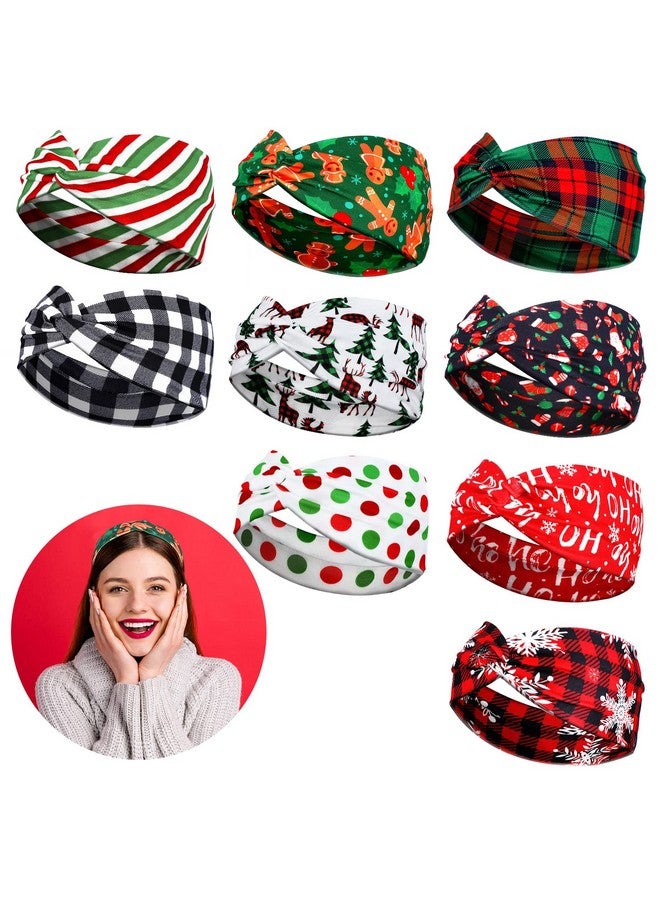 ميتلي 9 قطع من عصابات الرأس الملتوية لعيد الميلاد، عصابات رأس مرنة قابلة للتمدد، عصابات رأس عريضة منقوشة بتصميم كلاسيكي، إكسسوارات شعر عيد الميلاد للنساء والسيدات (أنماط منقوشة) - Image 1