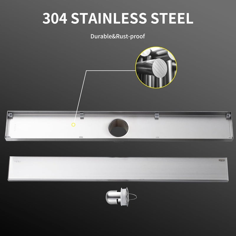 BRIMIX Stainless Steel 304 Floor Drain with Removable Tile Insert Grate - 8 x 60 cm - Image 2