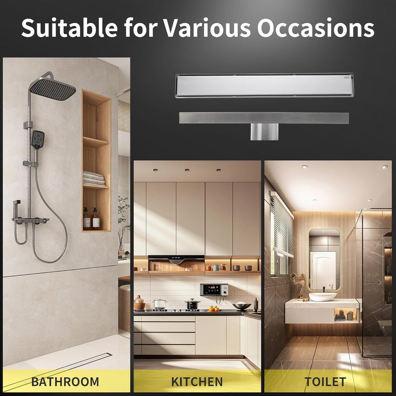 BRIMIX Stainless Steel 304 Floor Drain with Removable Tile Insert Grate - 8 x 60 cm - Image 4
