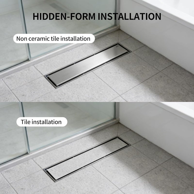 BRIMIX Stainless Steel 304 Floor Drain with Removable Tile Insert Grate - 8 x 60 cm - Image 3