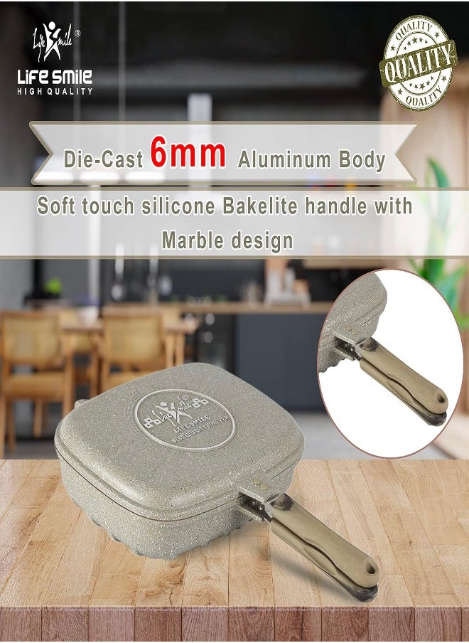 AKDC Life Smile 36 Cm Smart Double Grill Pan - Multi Layer Granite Non-Stick Coating With Magnetic Handle - Flipping Grill Frying Pan, Multiple Hob Compatibility (Green)  - Image 5