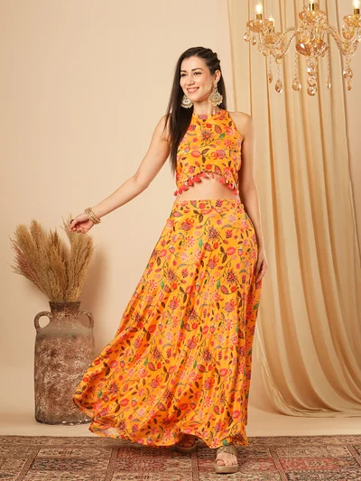 globus Women Printed Top With Skirt Co-Ords