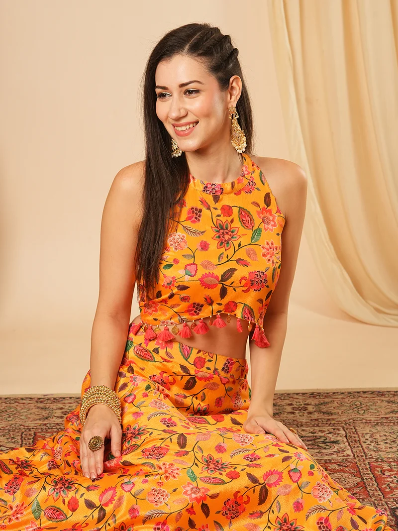 globus Women Printed Top With Skirt Co-Ords