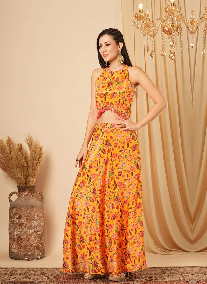 globus Globus Women Printed Top With Skirt Festive Co-Ord Set