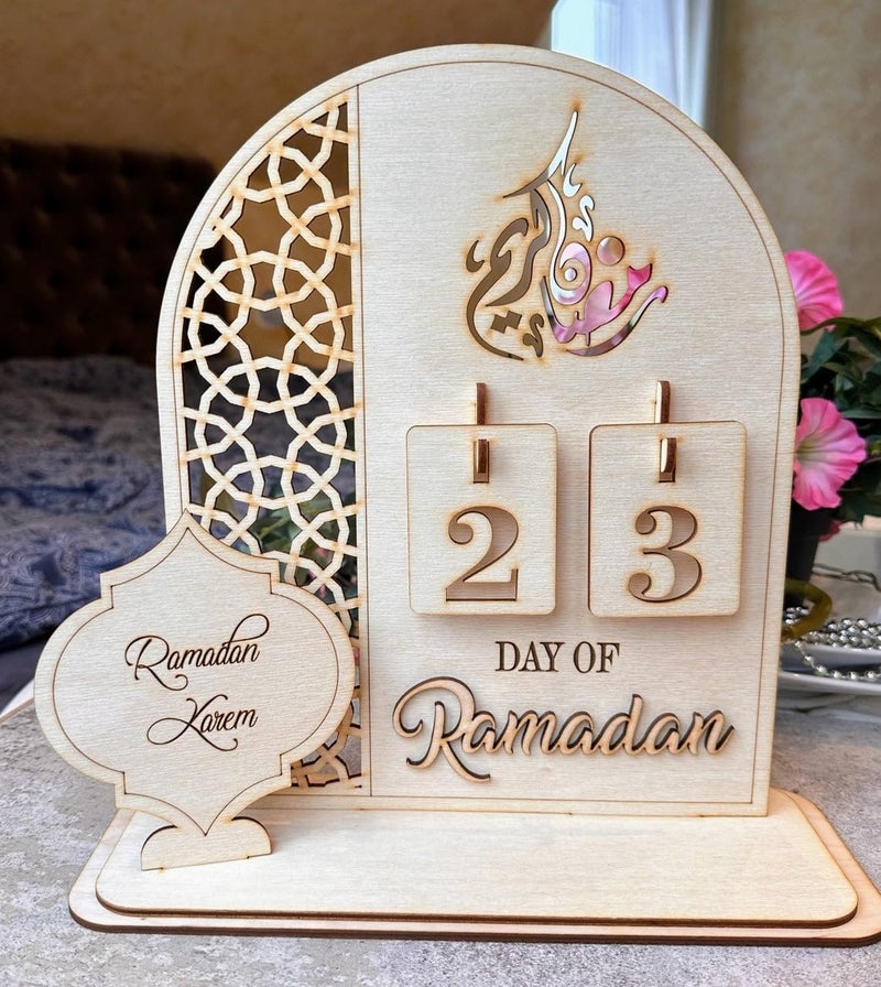 Haoser Wooden Ramadan Calendar Ramadan Mubarak Decor Eid Decoration Sign Ramadan Kareem Islamic Table Decor Ramadan Gifts Ramadan decorations for home Ramzan decoration items - Image 1