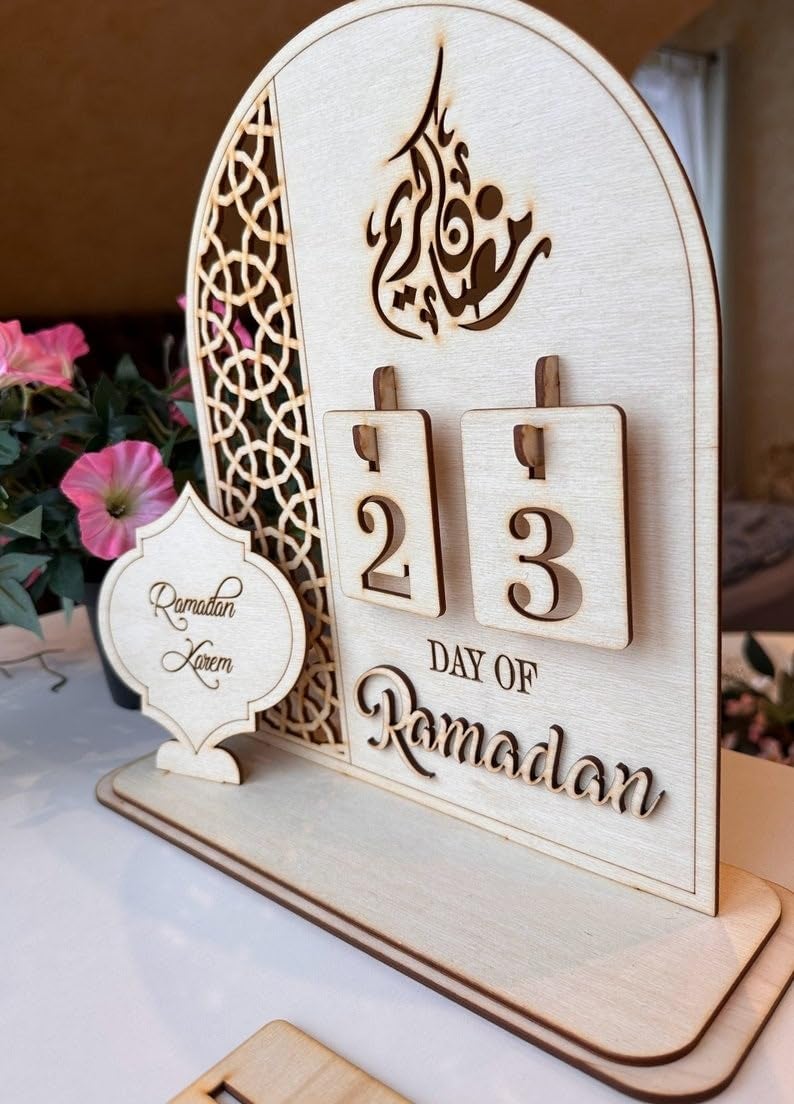 Haoser Wooden Ramadan Calendar Ramadan Mubarak Decor Eid Decoration Sign Ramadan Kareem Islamic Table Decor Ramadan Gifts Ramadan decorations for home Ramzan decoration items - Image 2