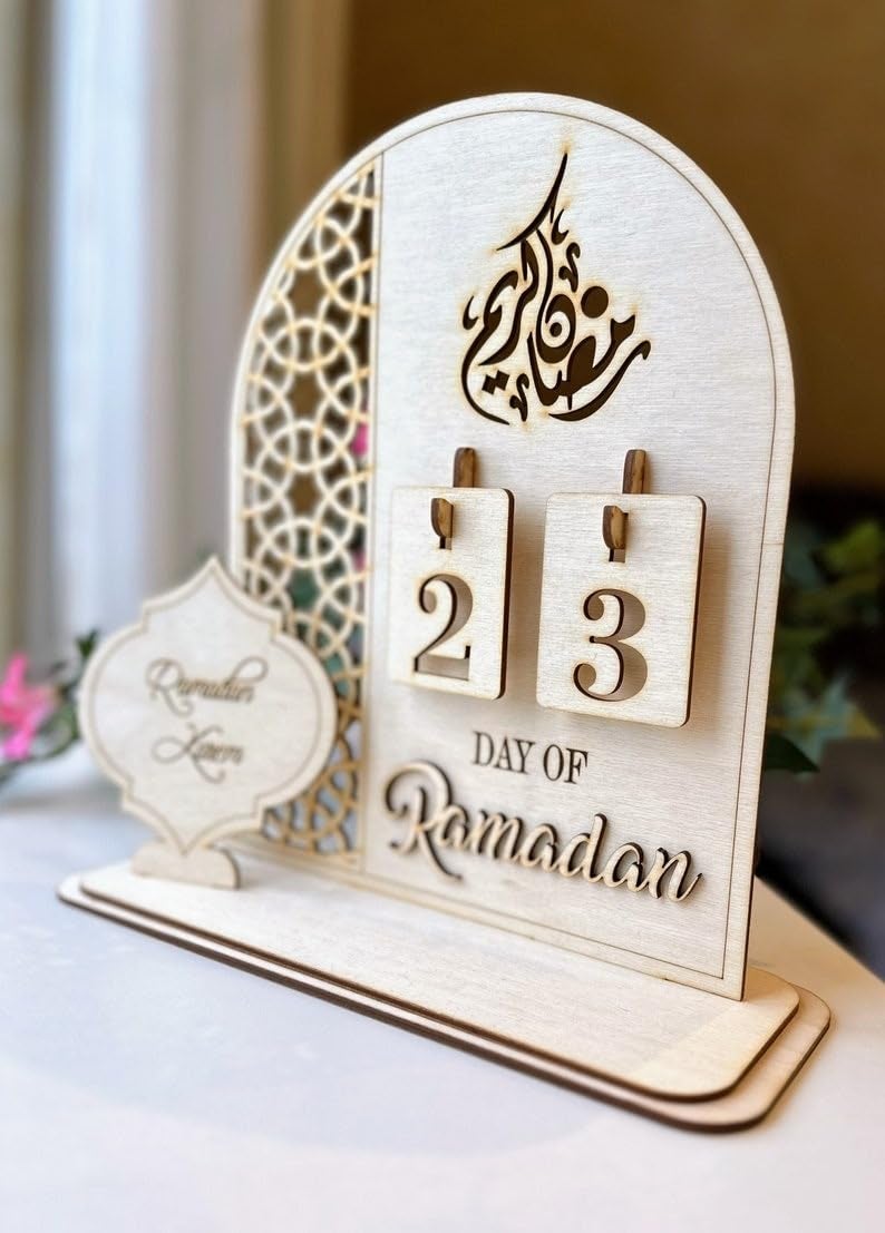 Haoser Wooden Ramadan Calendar Ramadan Mubarak Decor Eid Decoration Sign Ramadan Kareem Islamic Table Decor Ramadan Gifts Ramadan decorations for home Ramzan decoration items - Image 4