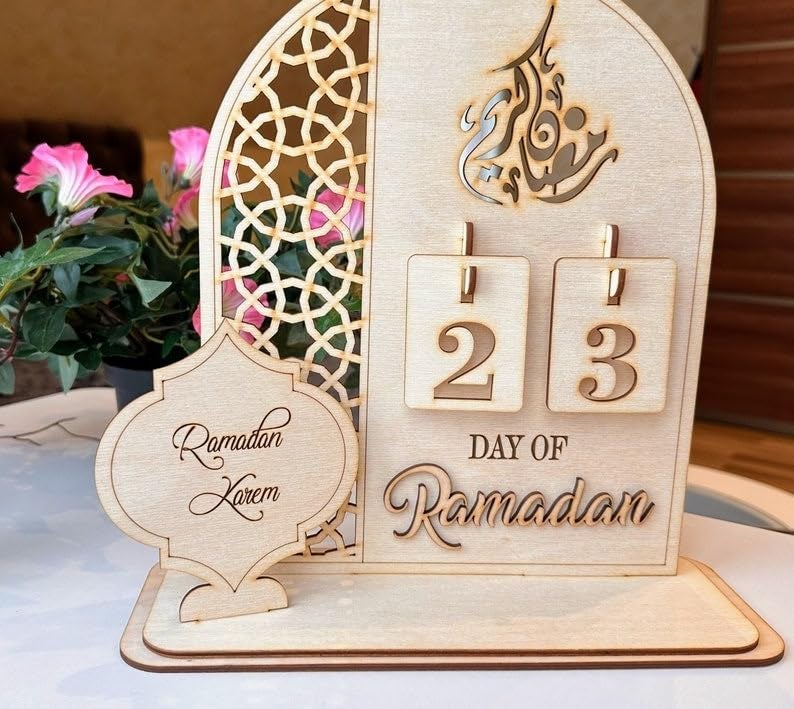 Haoser Wooden Ramadan Calendar Ramadan Mubarak Decor Eid Decoration Sign Ramadan Kareem Islamic Table Decor Ramadan Gifts Ramadan decorations for home Ramzan decoration items - Image 5