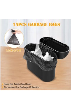 Generic Car Trash Can Bin with Lid - Universal Vehicle Mini Leakproof Garbage Can Bin with 15pcs Trash Bags Can Organizer Storage for Front Back Seat Accessories for Auto Office Bedroom Home  - Image 2