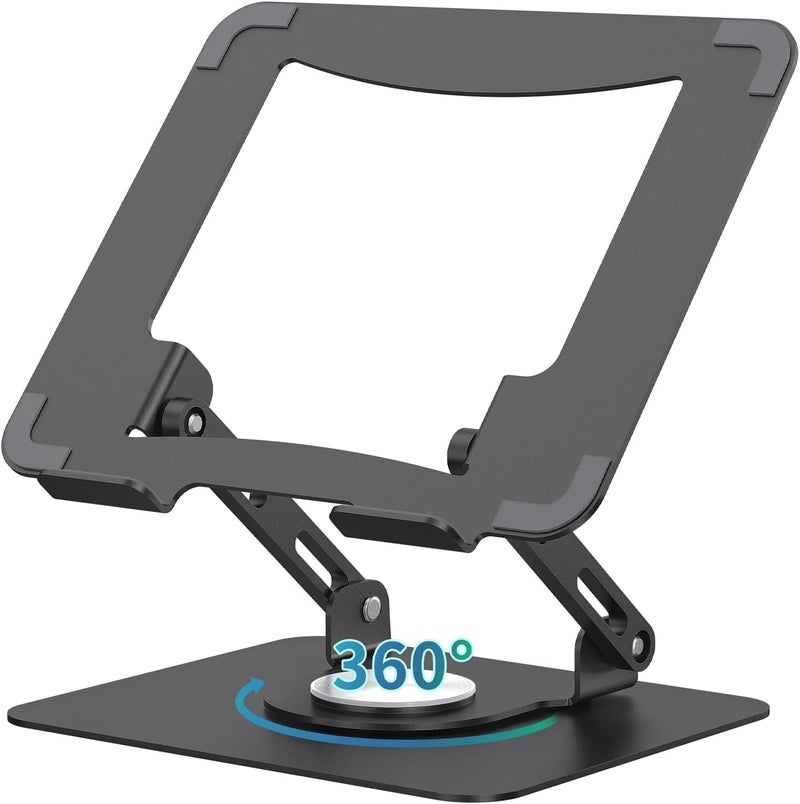 SOUNDANCE Laptop Stand with 360° Rotating Base, Ergonomic Computer Riser for Desk, Adjutable Height Muti-Angle, Foldable Laptop Mount, Stable Metal Holder Support 10-15.6" Notebook PC, Black - Image 1
