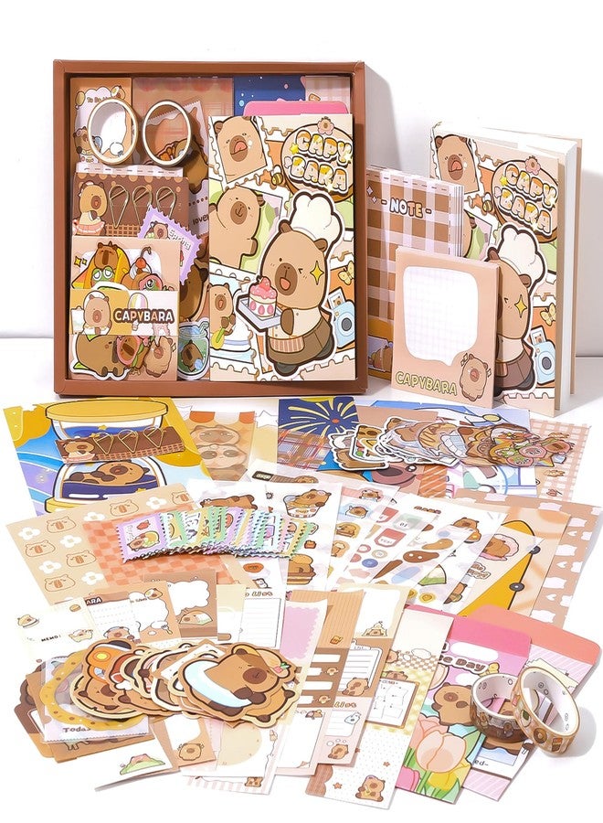 The AutoStory Kawaii Scrapbooking Kit A6 Junk Journal Cute Animal Stickers Decor Collage Paper Washi Tape DIY Craft Art Creative Diary Activity Present Kids Teens Girls (Happy Capybara, Brown) - Image 1