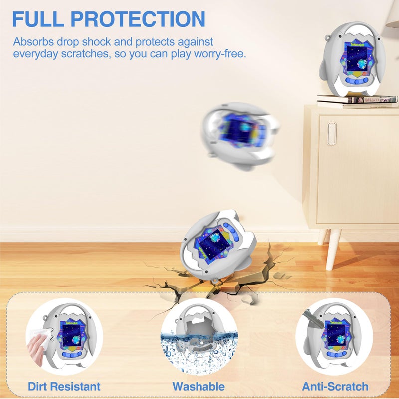 SGHLDE ã€Connect Without Removalã€‘ for Tamagotchi Paradise Silicone Case, SGHLDE Cute Drop-Proof Protective Case for Tamagotchi Paradise Accessories with Lanyard, Shark - Image 4
