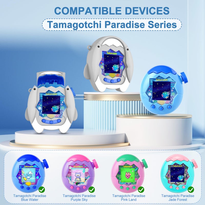 SGHLDE ã€Connect Without Removalã€‘ for Tamagotchi Paradise Silicone Case, SGHLDE Cute Drop-Proof Protective Case for Tamagotchi Paradise Accessories with Lanyard, Shark - Image 2
