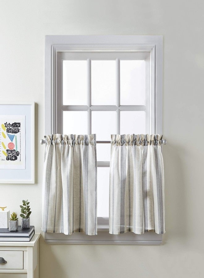 CHF McKenzie Striped Window Kitchen Curtain Tier Pair, Rod Pocket, 28W x 36L inch, Grey - Image 1