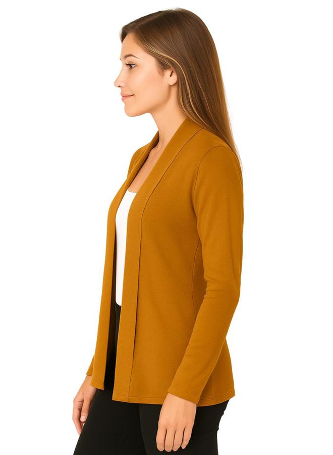 بوز شال بفتحة أمامية بلون الخردل سادة - Image 3