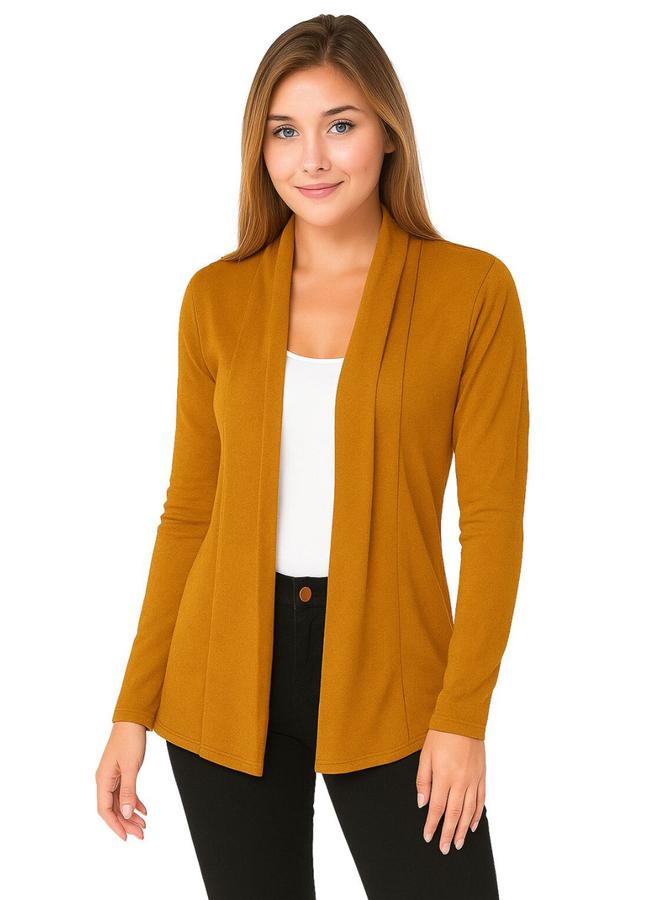 بوز شال بفتحة أمامية بلون الخردل سادة - Image 1