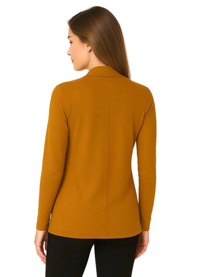 بوز شال بفتحة أمامية بلون الخردل سادة