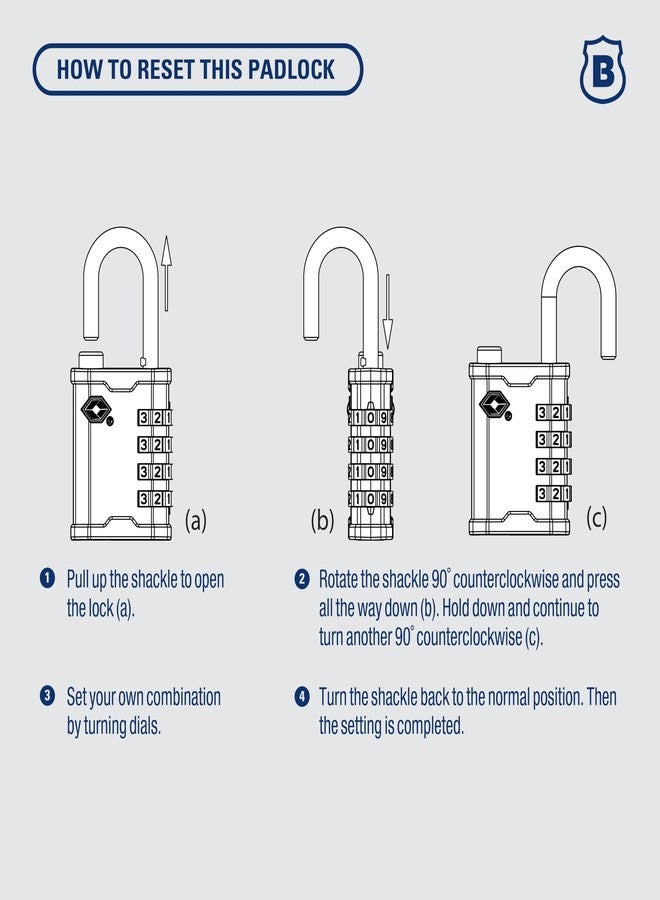 Brinks 1-5/8in (40mm) Luggage HD TSA 4-Dial Resettable Padlock - Image 4