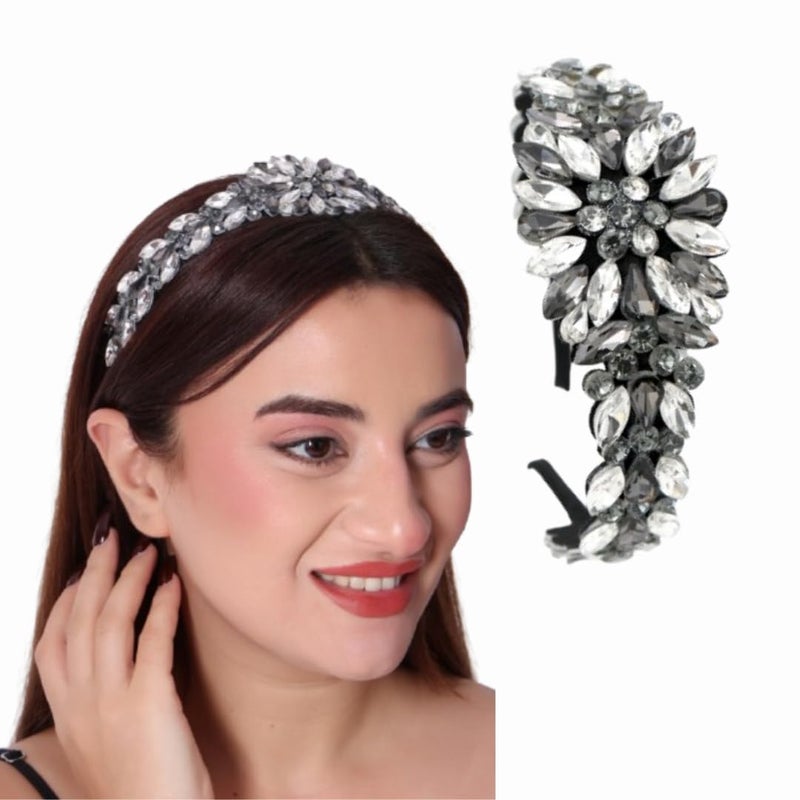 NNR Headband Crystal Rhinestone Band Headband Accessories for Girls Dressy Head Band Fashion Headpieces Full Hair Hoop Wedding for Women (Black, Shiny stone hair band) - Image 2