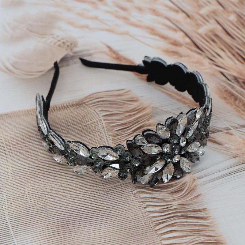 NNR Headband Crystal Rhinestone Band Headband Accessories for Girls Dressy Head Band Fashion Headpieces Full Hair Hoop Wedding for Women (Black, Shiny stone hair band) - Image 4