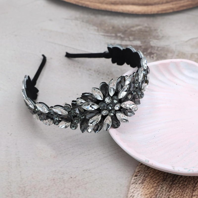 NNR Headband Crystal Rhinestone Band Headband Accessories for Girls Dressy Head Band Fashion Headpieces Full Hair Hoop Wedding for Women (Black, Shiny stone hair band) - Image 3