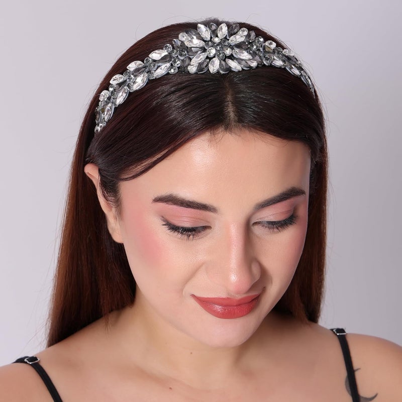 NNR Headband Crystal Rhinestone Band Headband Accessories for Girls Dressy Head Band Fashion Headpieces Full Hair Hoop Wedding for Women (Black, Shiny stone hair band) - Image 5