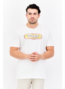 Men Crew Neck Short Sleeve Brand Logo T-Shirts, White