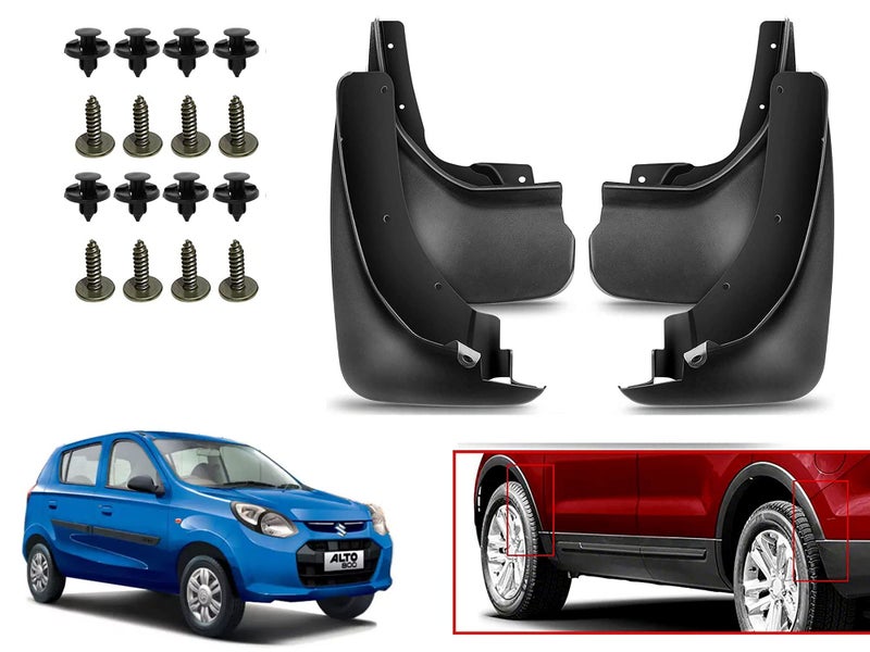 Auto Pearl Car Heavy Duty Cup Type Mud Flaps Splash Guards || O.E Type Custom Front and Rear Mud Flap Guard Set (Set of 4 Pcs)|Compatible with Alto 800 | Black - Image 1