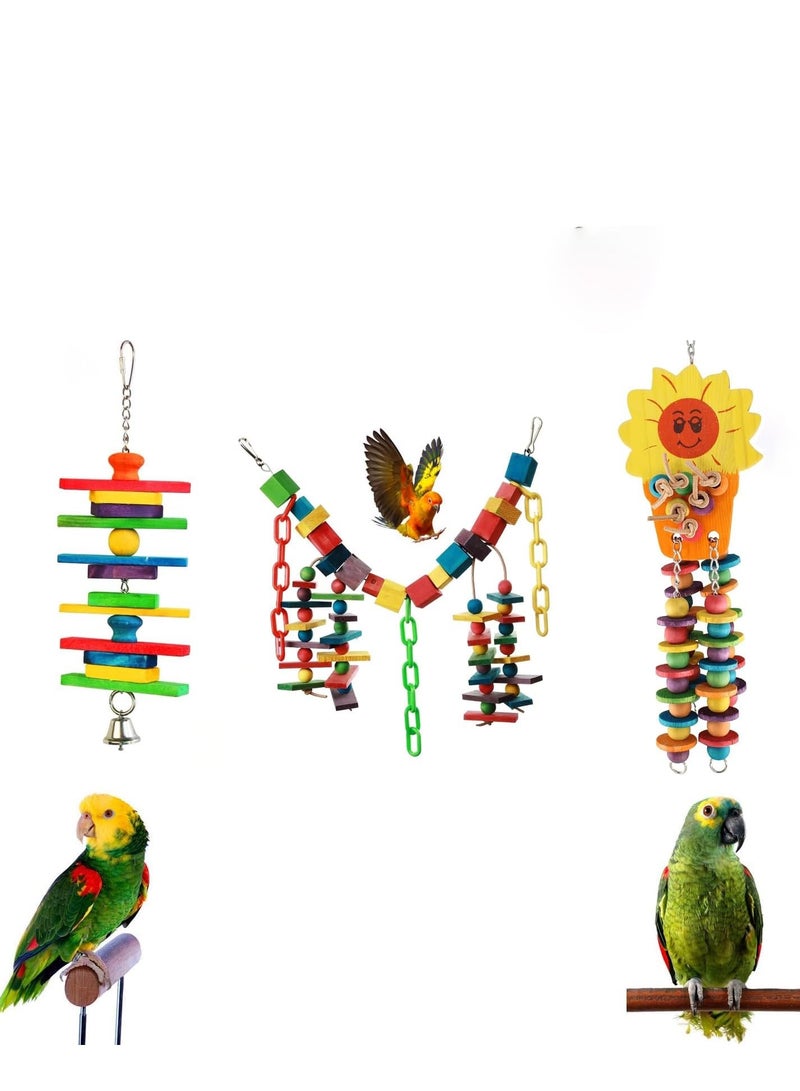 Next Vogue Set of 3 Natural Wood Parrot Toys - Ideal for Small & Medium Parrots. Safe & Durable Chew Toys Promote Mental Stimulation & Beak Health. Handcrafted Bird Toys for Enriching Playtime - Image 1