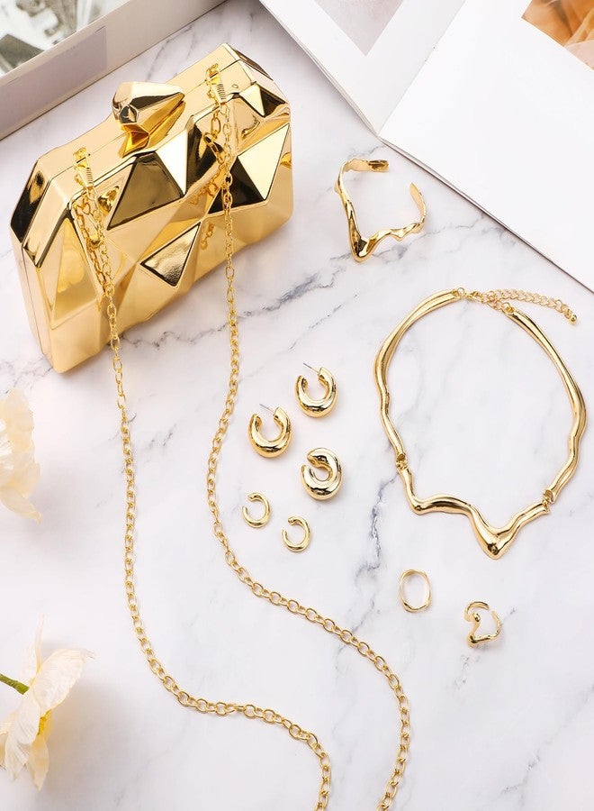 Jadive 8 Pcs Gold Clutch Purse for Women Evening Prom Dresses Prom Metallic Handbag Earrings Necklace Rings for Wedding Banquet Retro Jewelry Set - Image 4