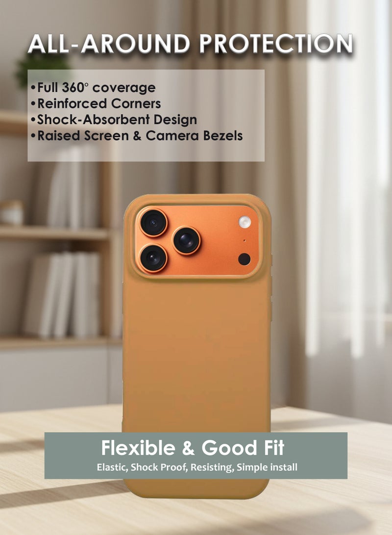 جراب ماج سيف من السيليكون لهاتف أبل آيفون 17 برو ماكس، غطاء خلفي ناعم هجين للغاية متوافق مع ماج سيف، حماية للكاميرا، جراب ممتص للصدمات لهاتف أبل آيفون 17 برو ماكس - بني - Image 4