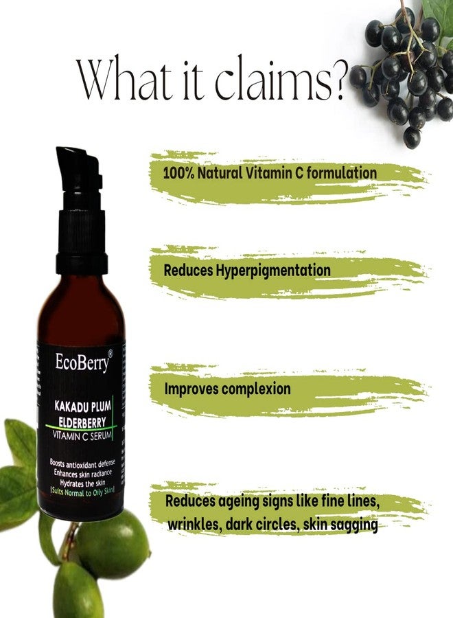 EcoBerry Kakadu Plum Elderberry Vitamin C Serum For Brightening & Glowing Skin, Natural Plant Based Vitamin C Formulation For Men & Women, Chemical Free, Preservative Free, Paraben Free, Vegan - Image 2