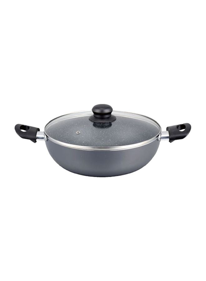 DELCASA Aluminium Wokpan With Glass Lid Grey 26cm - Image 1