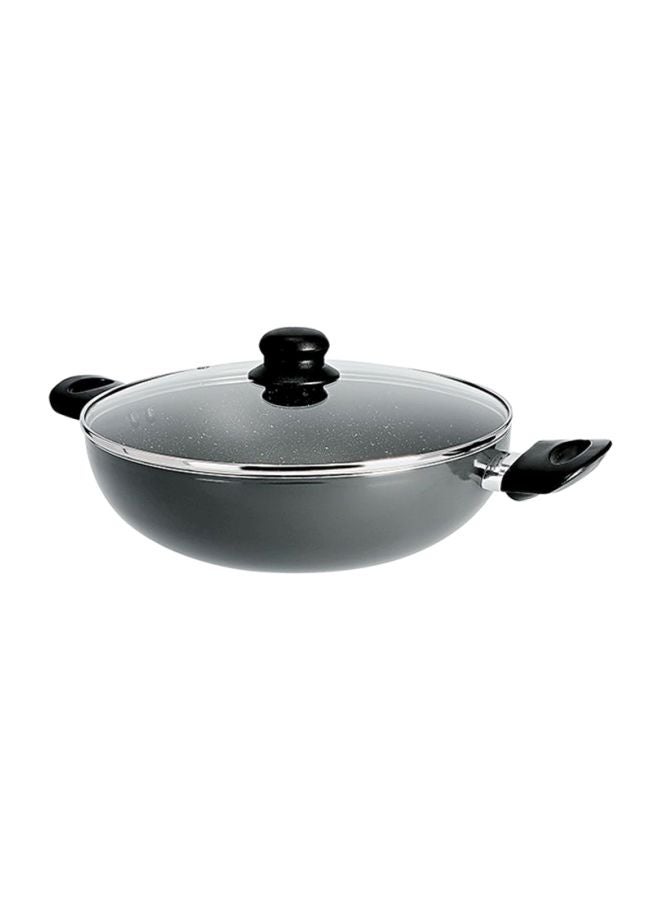 DELCASA Aluminium Wokpan With Glass Lid Grey 26cm - Image 3